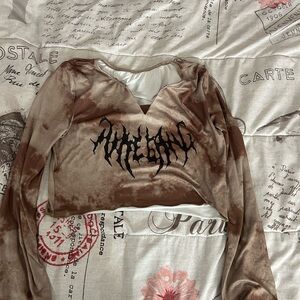 Brown Velvet Long Sleeve Crop Top